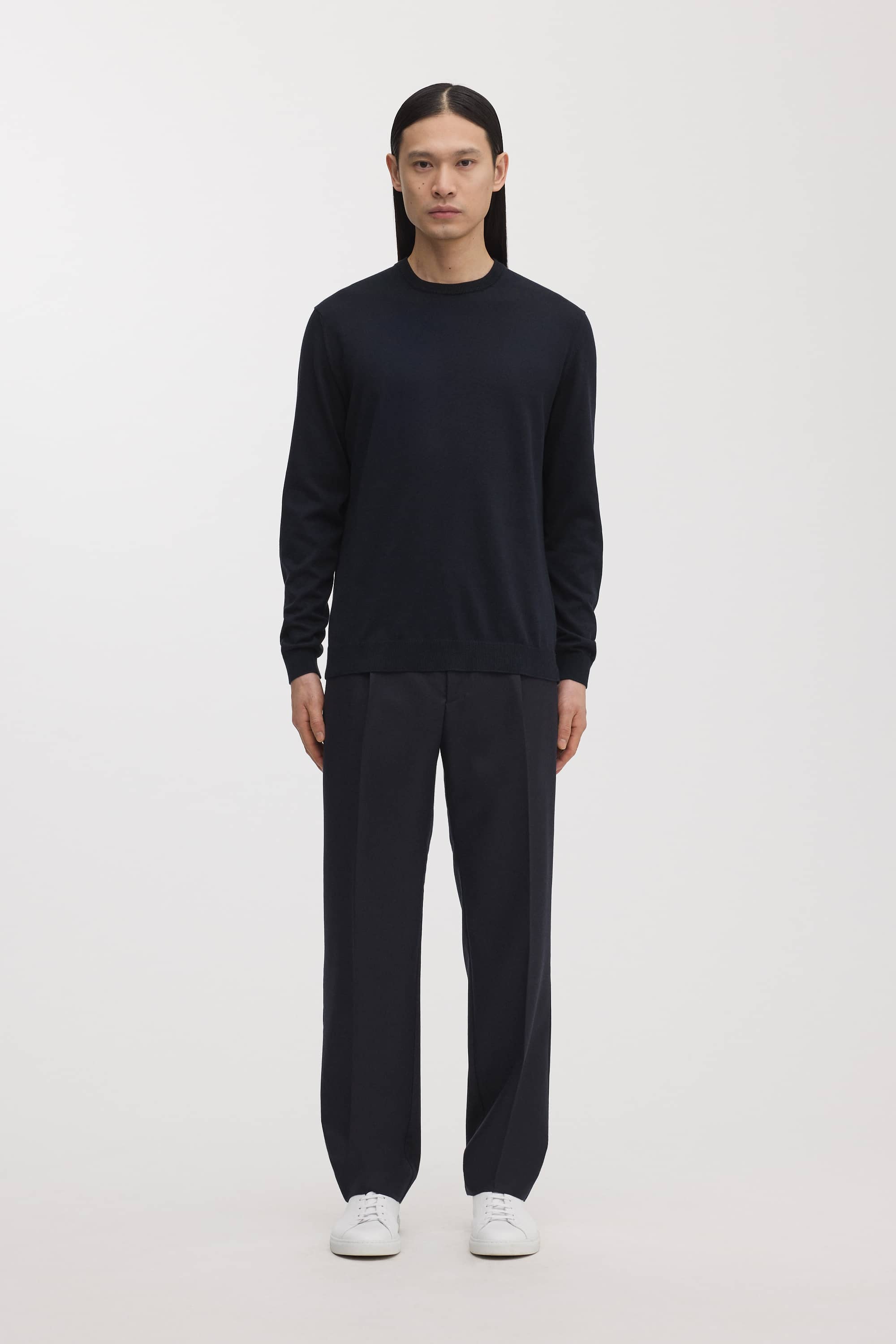 ASKET Cotton Sweater, Fine-gauge knit · dark navy — original maker model photograph