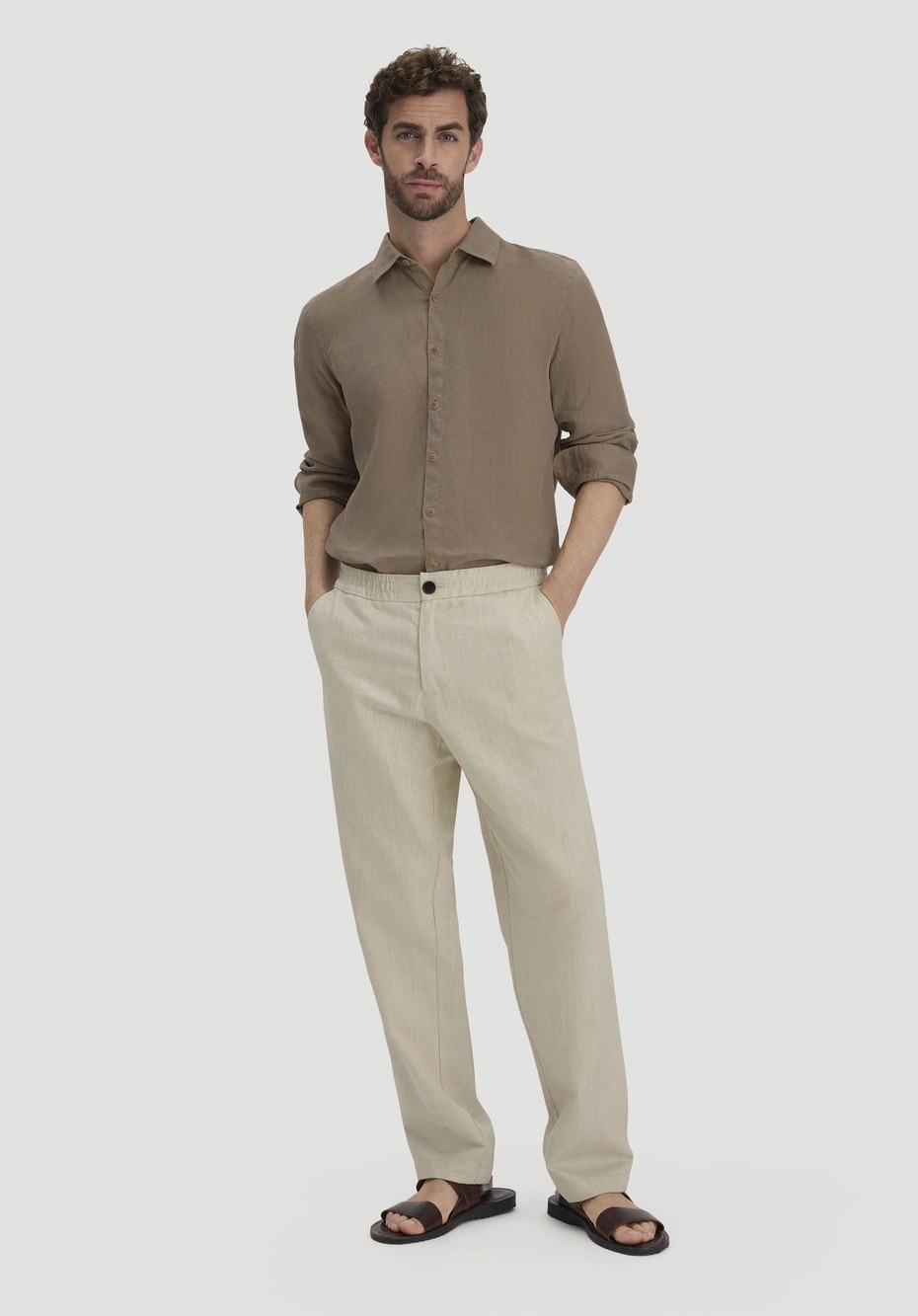 hessnatur ENEA Regular Trousers, Organic cotton & linen · nature — original maker model photograph
