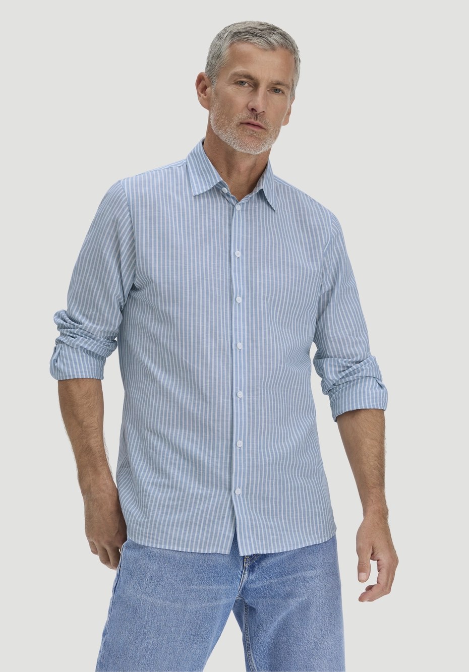 hessnatur Striped Regular Shirt, Organic cotton & linen — original maker model photograph